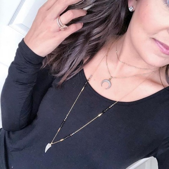 Stella & Dot x Rebecca Minkoff Gold+Black+Pavé Jasper Horn Pendant Neckl… - Picture 10 of 11